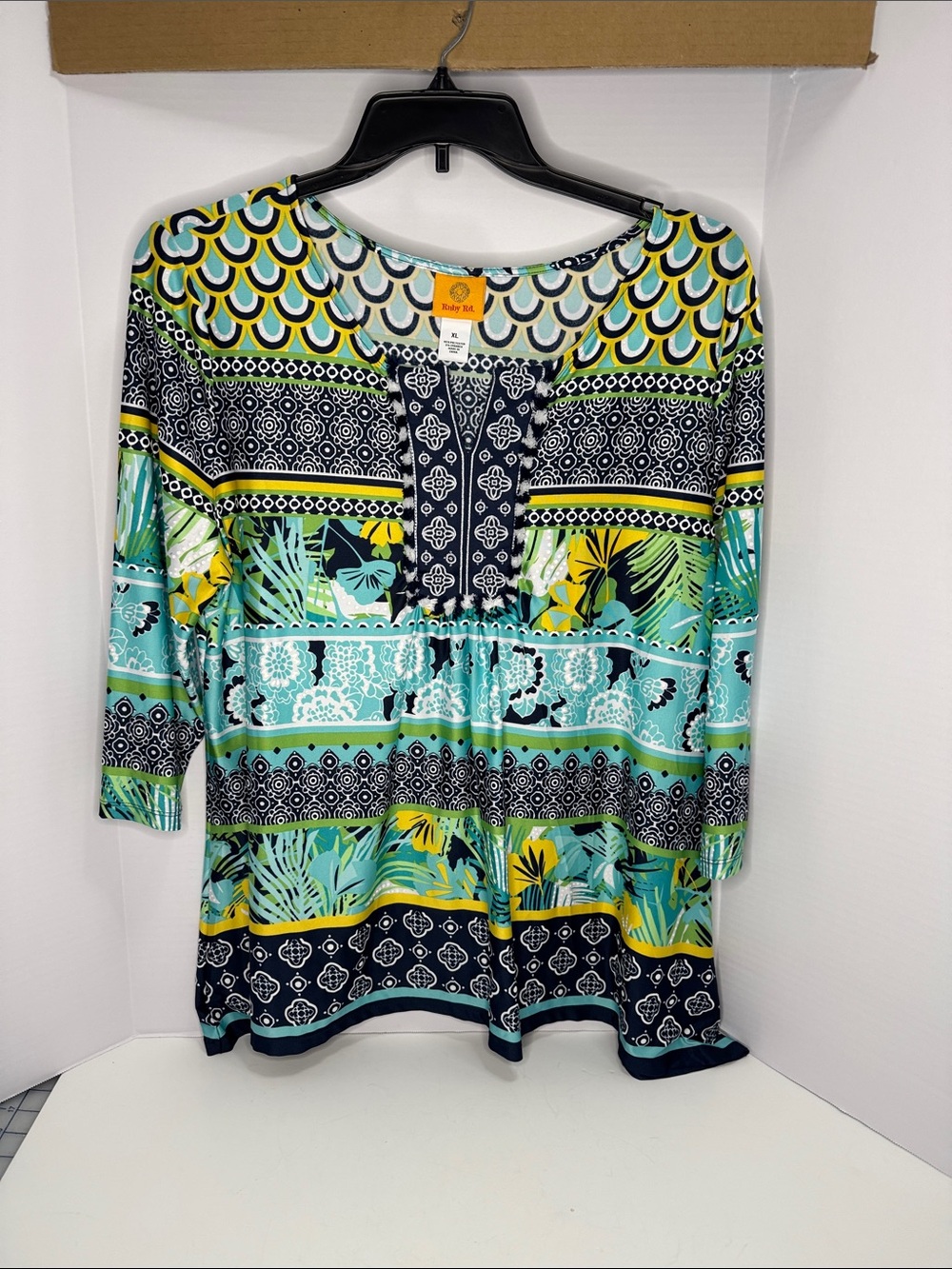Ruby Rd. Navy, Teal & Yellow Patterned Tunic